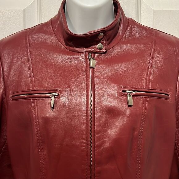 Hugo Buscati‎ Maroon Leather Moto Biker Jacket Size S - Picture 3 of 13